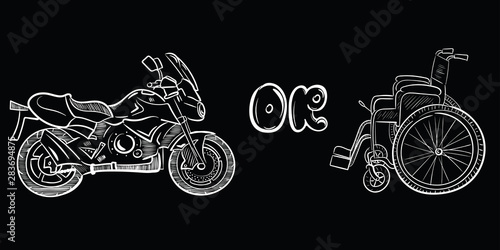 Motorcycle or wheelchair white sketch