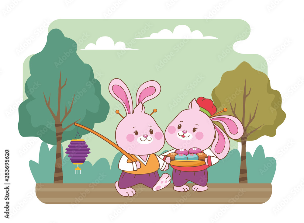 Rabbits in mid autumn festival cartoons Rabbits in mid autumn festival cartoons