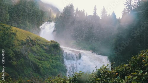 Highest waterfalls in Europe, Krimml waterfalls surrounded with beautiful nature.