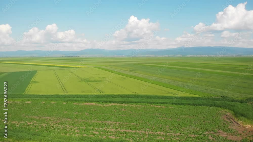Aerial drone shot of plain fields near Brasov, Romania Aerial drone shot of plain fields near Brasov, Romania