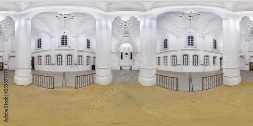 full seamless spherical hdri panorama 360 degrees angle view inside of interior of large choral Jewish synagogue in equirectangular projection. VR AR content