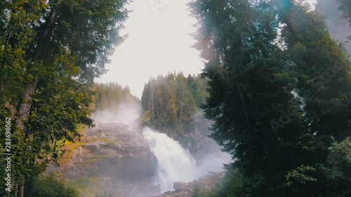 Highest waterfalls in Europe, Krimml waterfalls surrounded with beautiful nature.