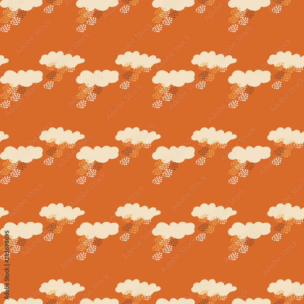 A seamless vector pattern with stripes of raining clouds. Surfface print design.