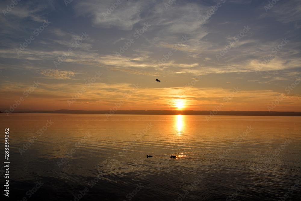 lake, sunset, nature, sun