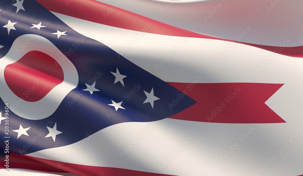 High resolution close-up Flag of Ohio - United States of America states flags collection. 3D illustration. High resolution close-up Flag of Ohio - United States of America states flags collection. 3D illustration.