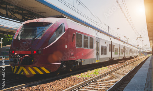 Train in railroad station in Northern Italy.