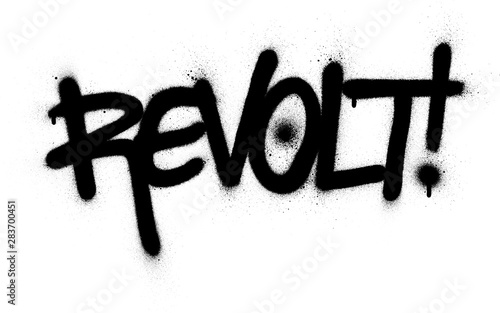 graffiti revolt word sprayed in black over white