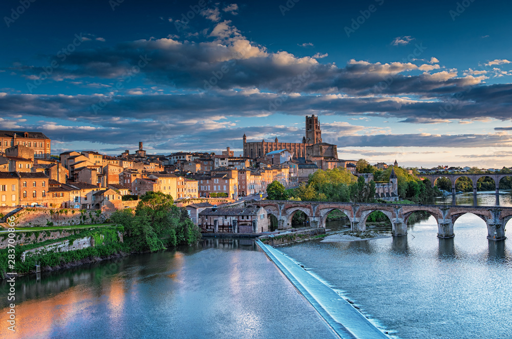 Naklejka premium View on the old town of Albi in the morning
