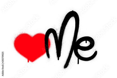 graffiti red heart,like me,love me sprayed over white
