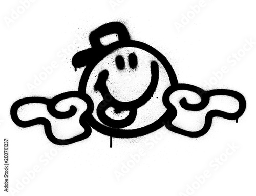 happy graffiti icon sprayed in black over white