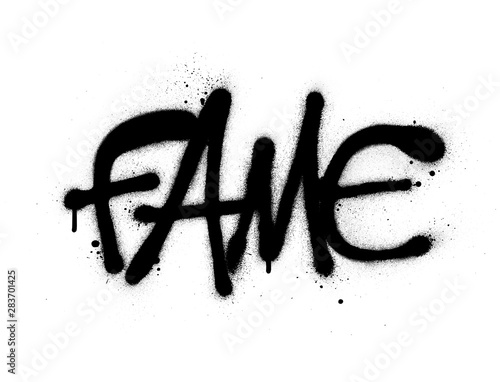 graffiti fame word sprayed in black over white