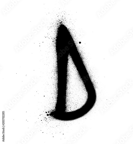 graffiti thin D font sprayed in black over white