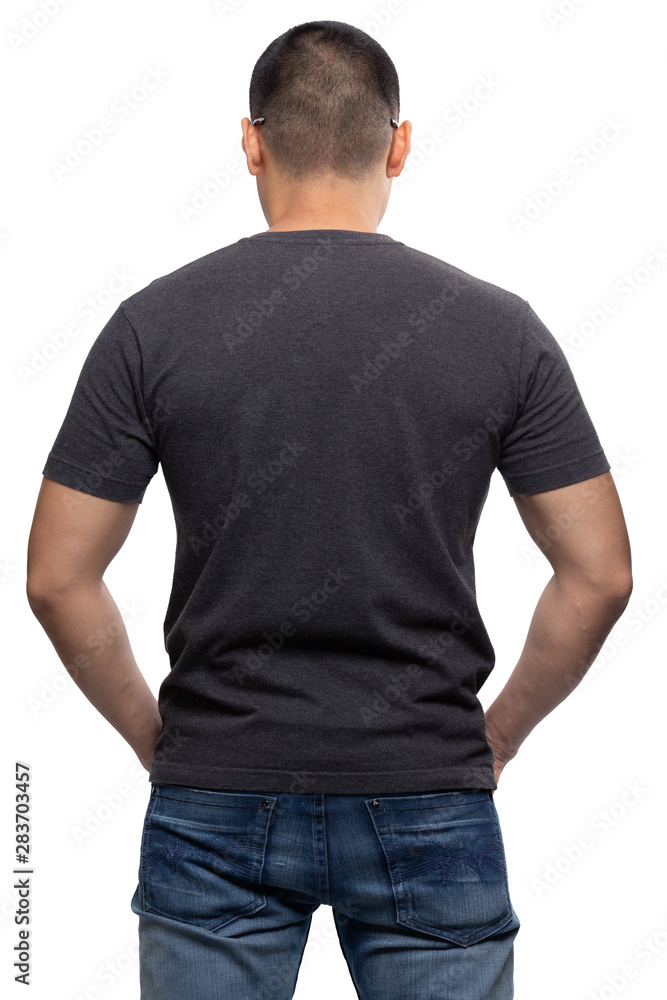 Dark grey on asian model for v-neck tshirt blank mockup template Dark grey on asian model for v-neck tshirt blank mockup template