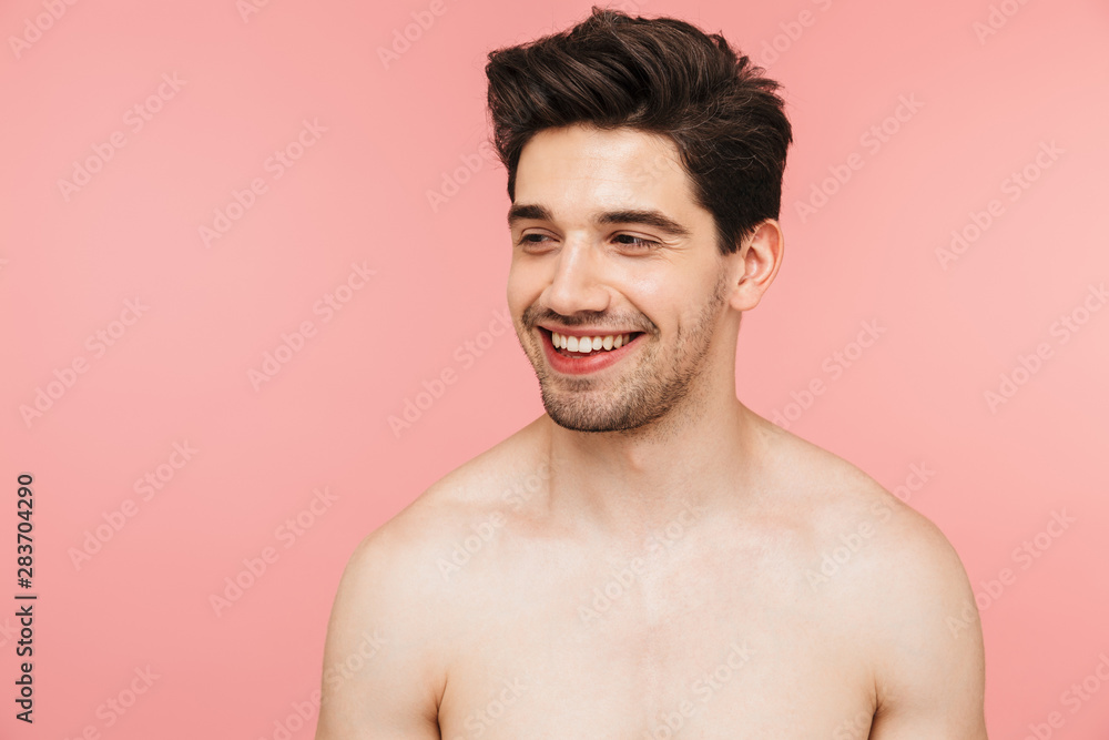 Fototapeta premium Beauty portrait of a handsome shirtless brunette man
