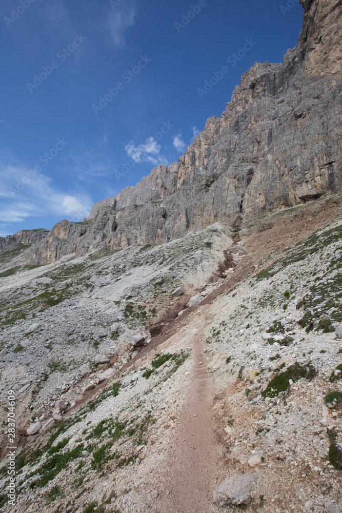 view of Gruppo del Catinaccio Rosengarten Group Dolomites, Italy, Hirzelweg