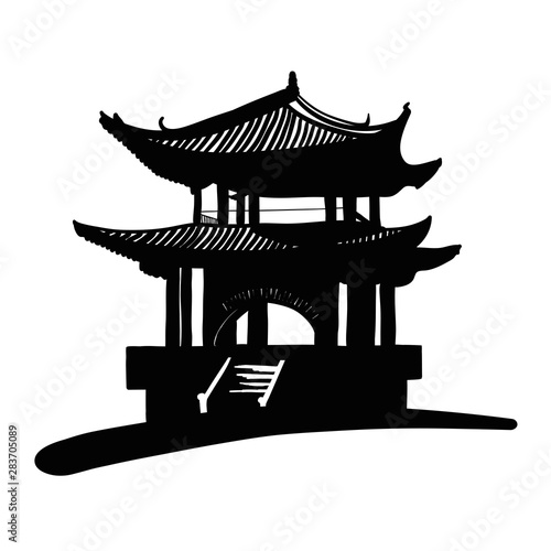 Chinese national building pagoda. Vector drawing Isolated on a white background. photo