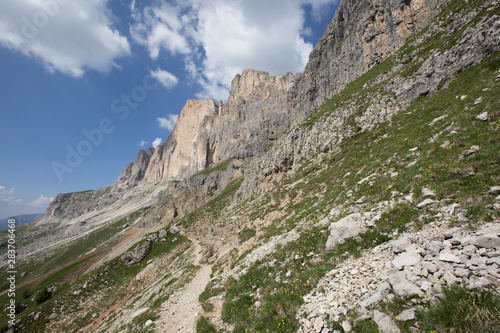 view of Gruppo del Catinaccio Rosengarten Group Dolomites, Italy, Hirzelweg