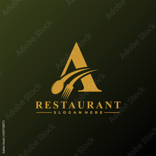 Initial Letter A Logo with Spoon And Fork for Restaurant logo Template. Editable file EPS10.