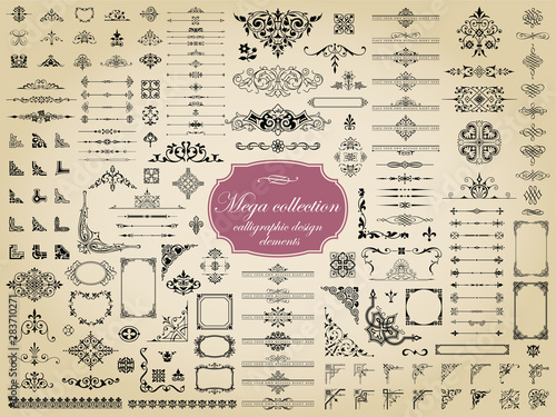 Mega set of vector calligraphic elements for design