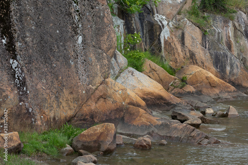 Rocky riverside of Glomma in Fredrikstad Norway photo