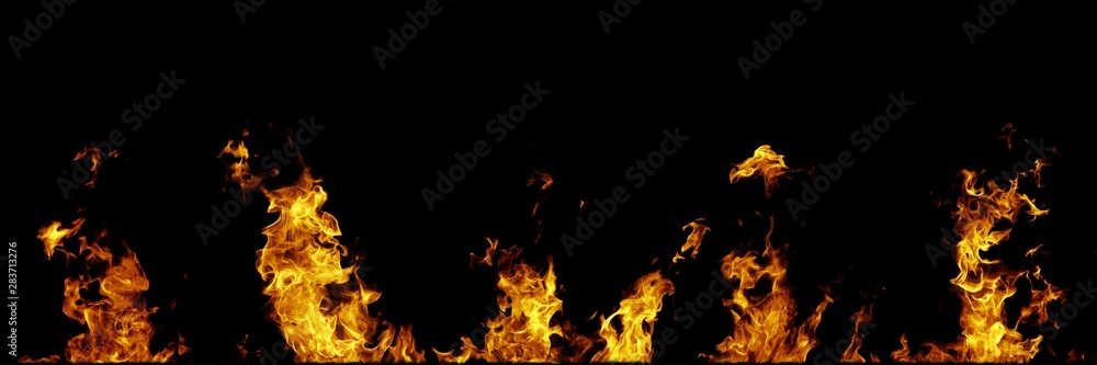 Real fire flames isolated on black background. Mockup on black of 5 flames. Real fire flames isolated on black background. Mockup on black of 5 flames.