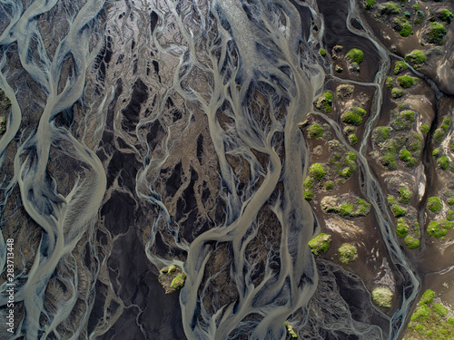 Aerial of a glacial river in iceland photo