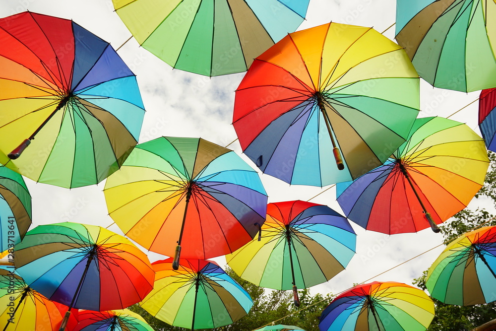 background with colorful umbrellas
