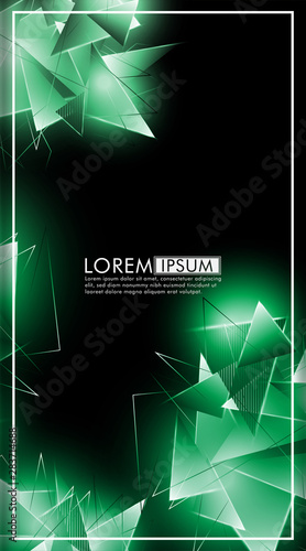 vertical triangle background. Abstract composition of 3D triangles. Modern geometric green insulated black background