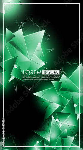 vertical triangle background. Abstract composition of 3D triangles. Modern geometric green insulated black background