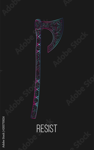 Resist abstract lines illustration. Viking battle axe.