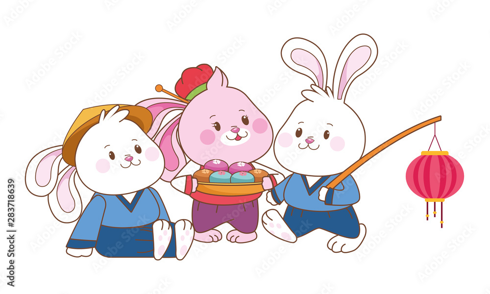 Rabbits celebrating mid autumn festival cartoons Rabbits celebrating mid autumn festival cartoons