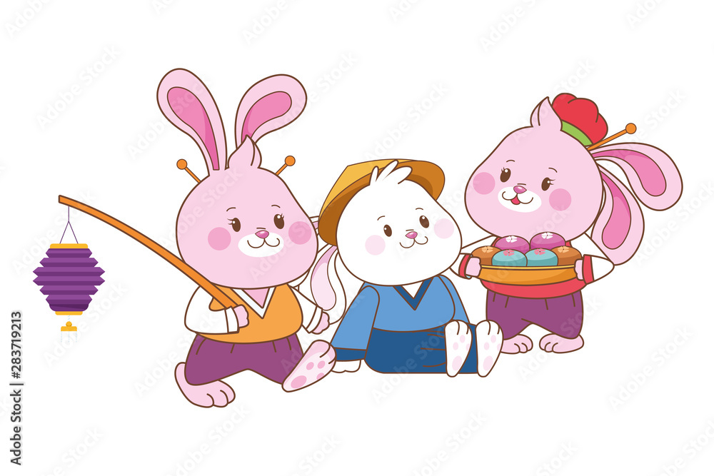 Rabbits celebrating mid autumn festival cartoons Rabbits celebrating mid autumn festival cartoons