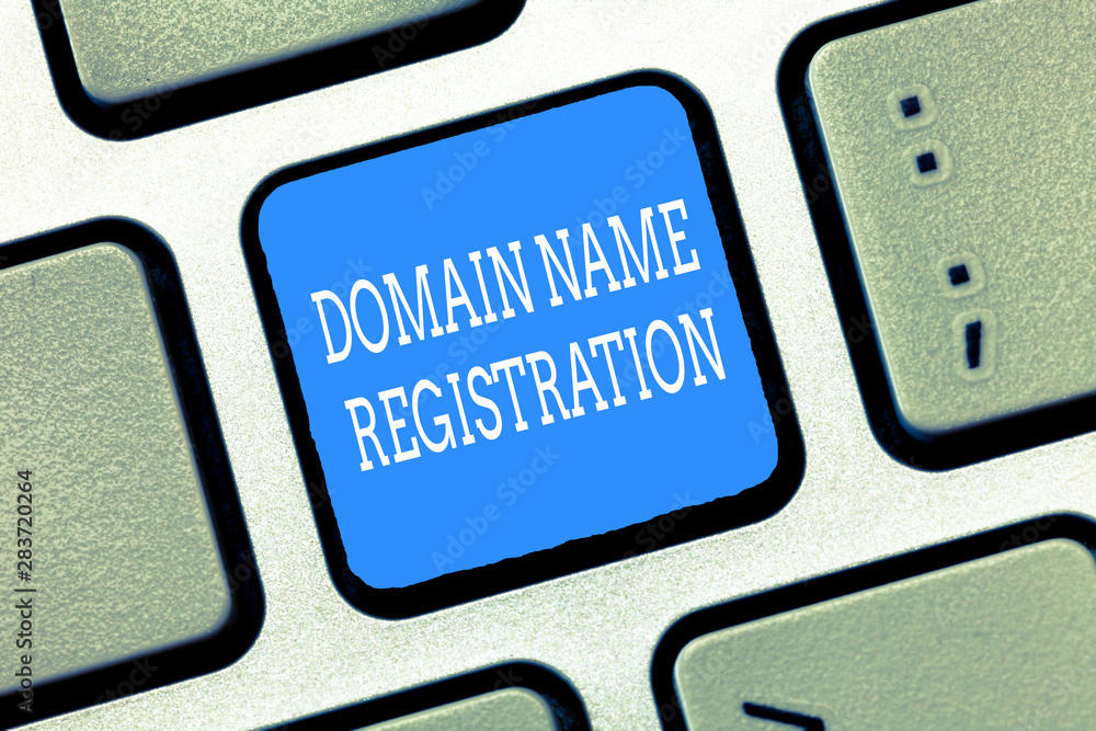 Text sign showing Domain Name Registration. Conceptual photo Own an IP Address Identify a particular Webpage . Text sign showing Domain Name Registration. Conceptual photo Own an IP Address Identify a particular Webpage .