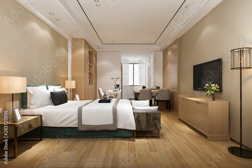 3d rendering luxury modern bedroom suite in hotel with dining table © dit26978