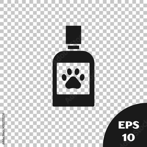 Black Dog medicine bottle icon isolated on transparent background. Container with pills. Prescription medicine for animal. Vector Illustration