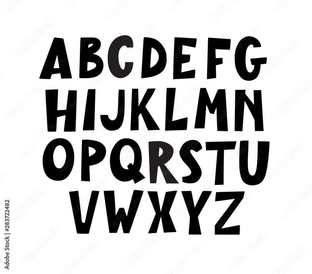 Fototapeta premium Fun modern hand-drawn bulky doodle uppercase alphabet.