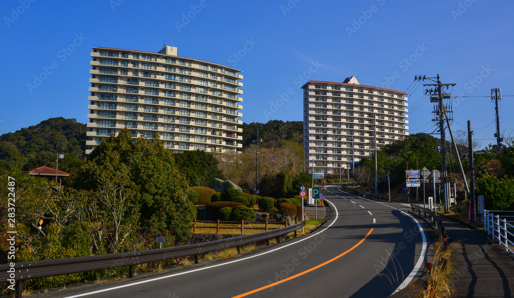 Road with luxury hotels