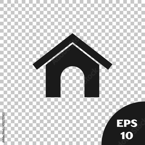 Black Dog house icon isolated on transparent background. Dog kennel. Vector Illustration