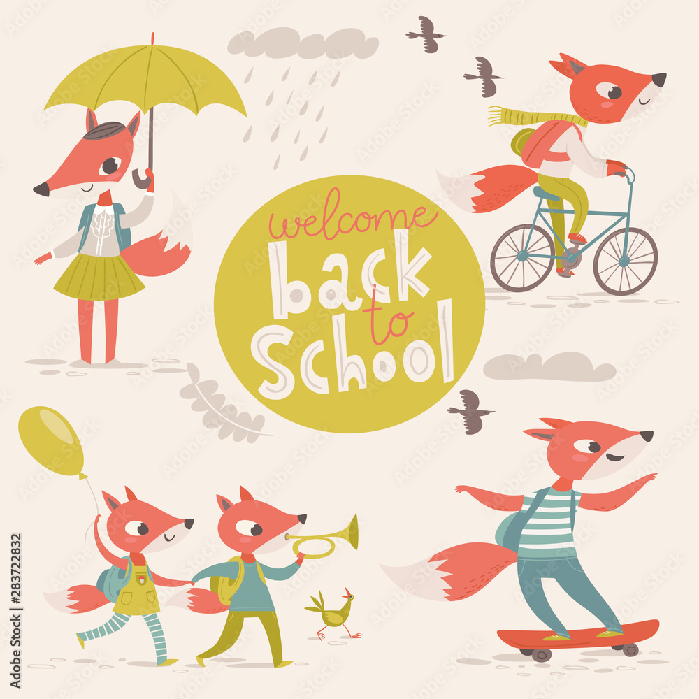 Big vector welcome back to school designs with cartoon animals. Big vector welcome back to school designs with cartoon animals.