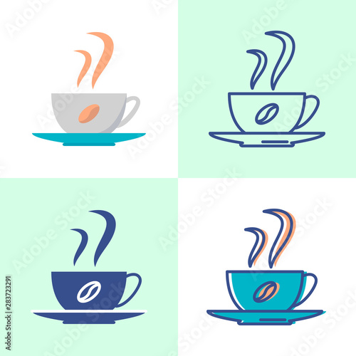 Coffee cup icon set in flat and line style