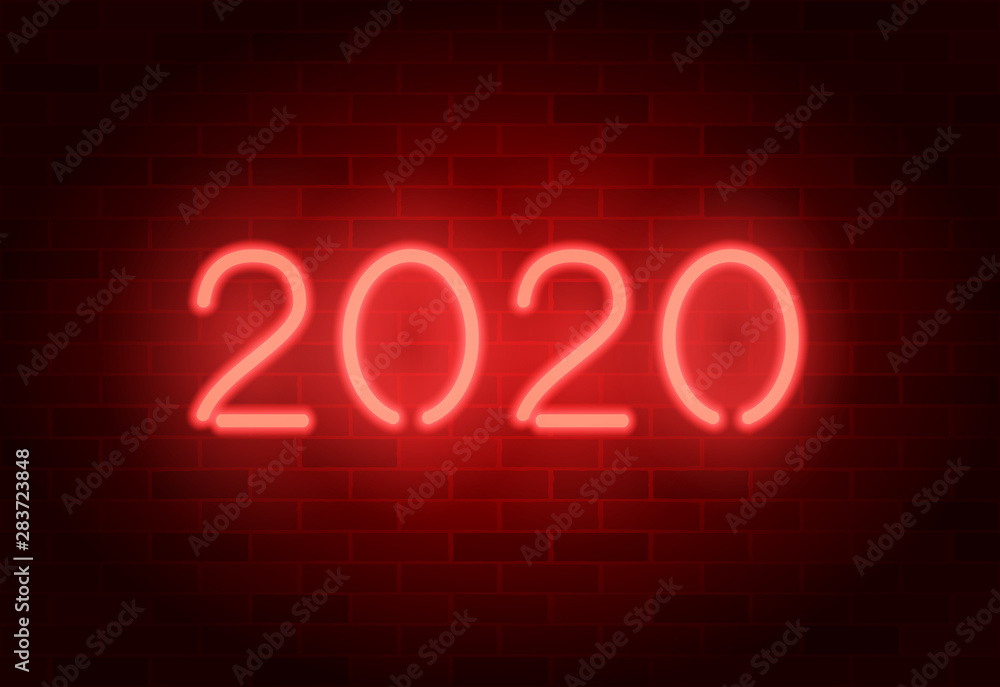 2020 vector neon signboard. Red realistic neon numbers on a brick wall 2020 vector neon signboard. Red realistic neon numbers on a brick wall