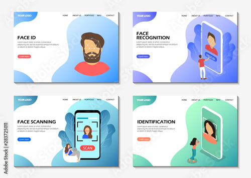 Landing pages. Face recognition, face scanning, identification. Modern web pages for web sites.