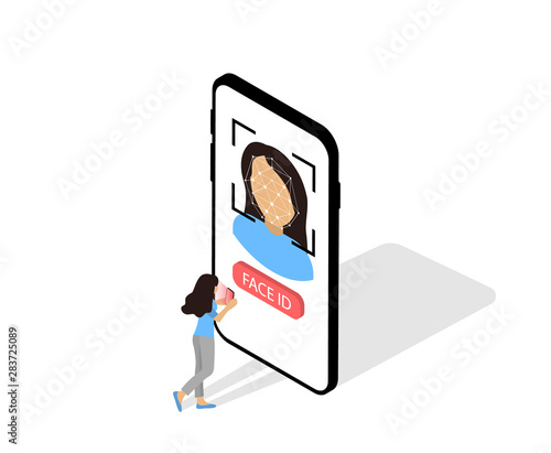  Face recognition isometric. Vector illustration.