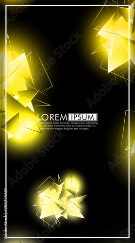 vertical triangle background. Abstract composition of 3D triangles. Modern geometric yellow insulated black background