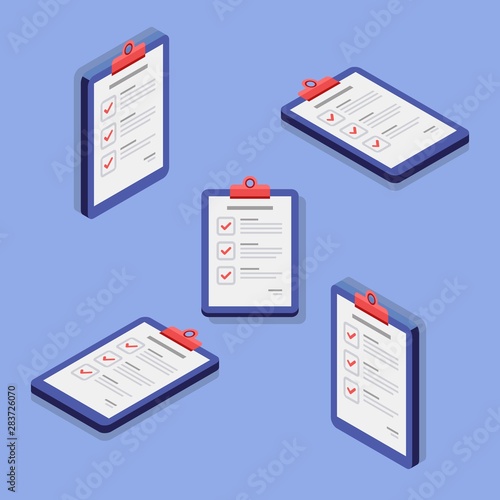 Check list, Clipboard, Document, Finance, Business, Isometric, Isolated, illustration, Vector, Flat icon