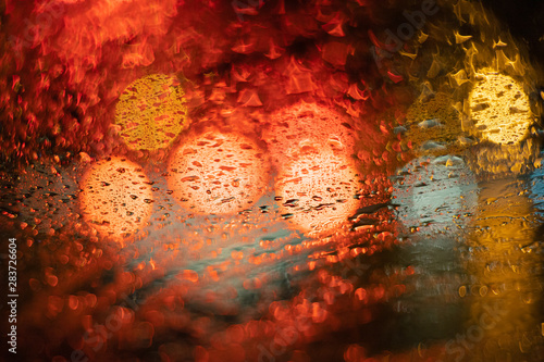 Colorful bokeh blur and water drops
