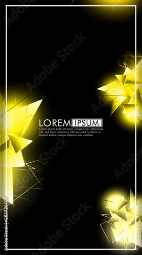 vertical triangle background. Abstract composition of 3D triangles. Modern geometric yellow insulated black background