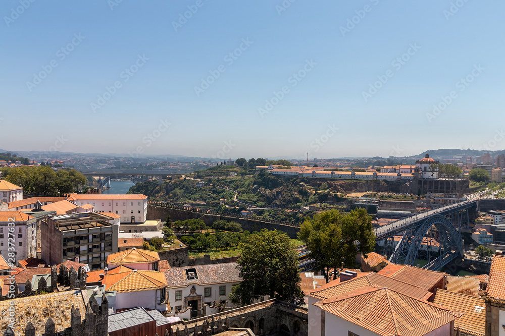 View of Vila Nova de Gaia with Monastery of Serra do Pilar and ponte Dom Luis