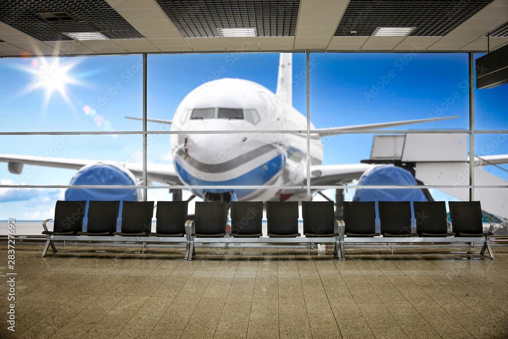 Airplane on airport and free space for your decoration Airplane on airport and free space for your decoration