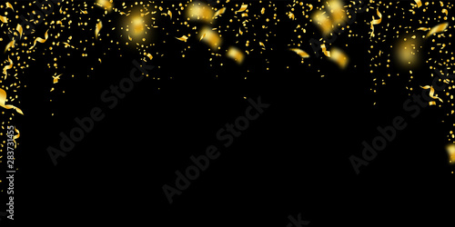 Streamers and confetti. Gold tinsel and foil ribbo